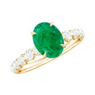 Rosec Jewels-Natural 6X8mm Emerald Oval Engagement Ring with Diamond Side Stones