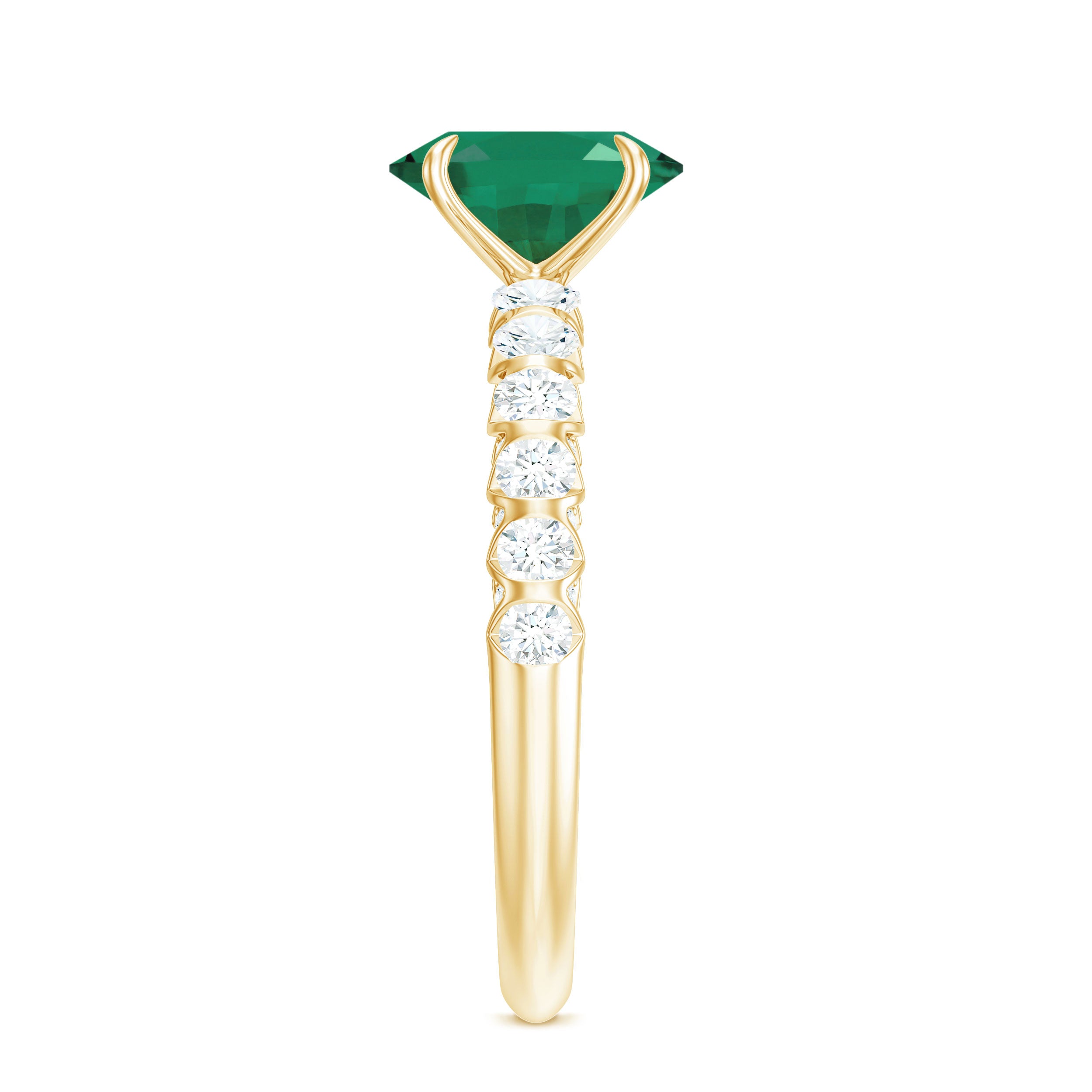Rosec Jewels-Natural 6X8mm Emerald Oval Engagement Ring with Diamond Side Stones