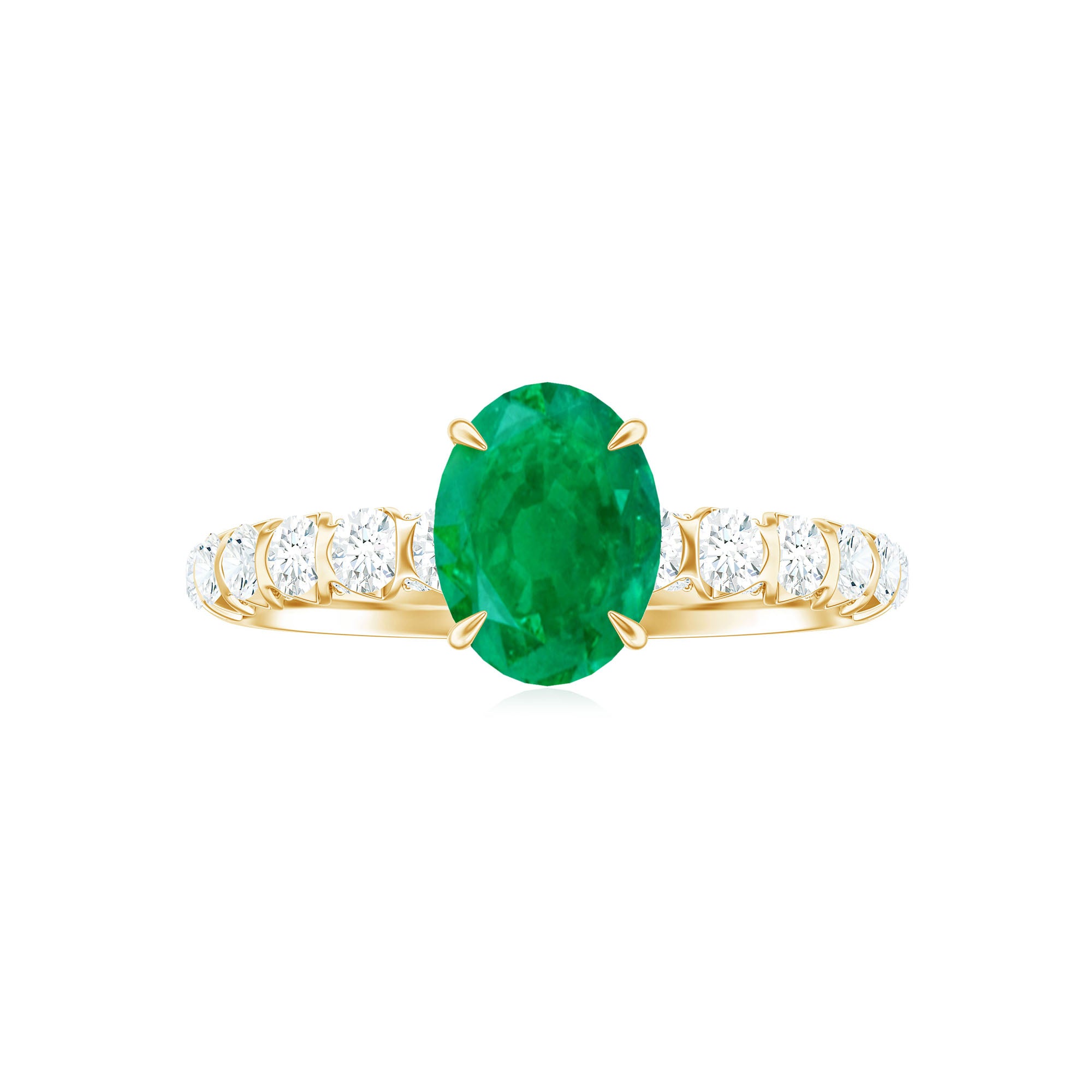 Rosec Jewels-Natural 6X8mm Emerald Oval Engagement Ring with Diamond Side Stones