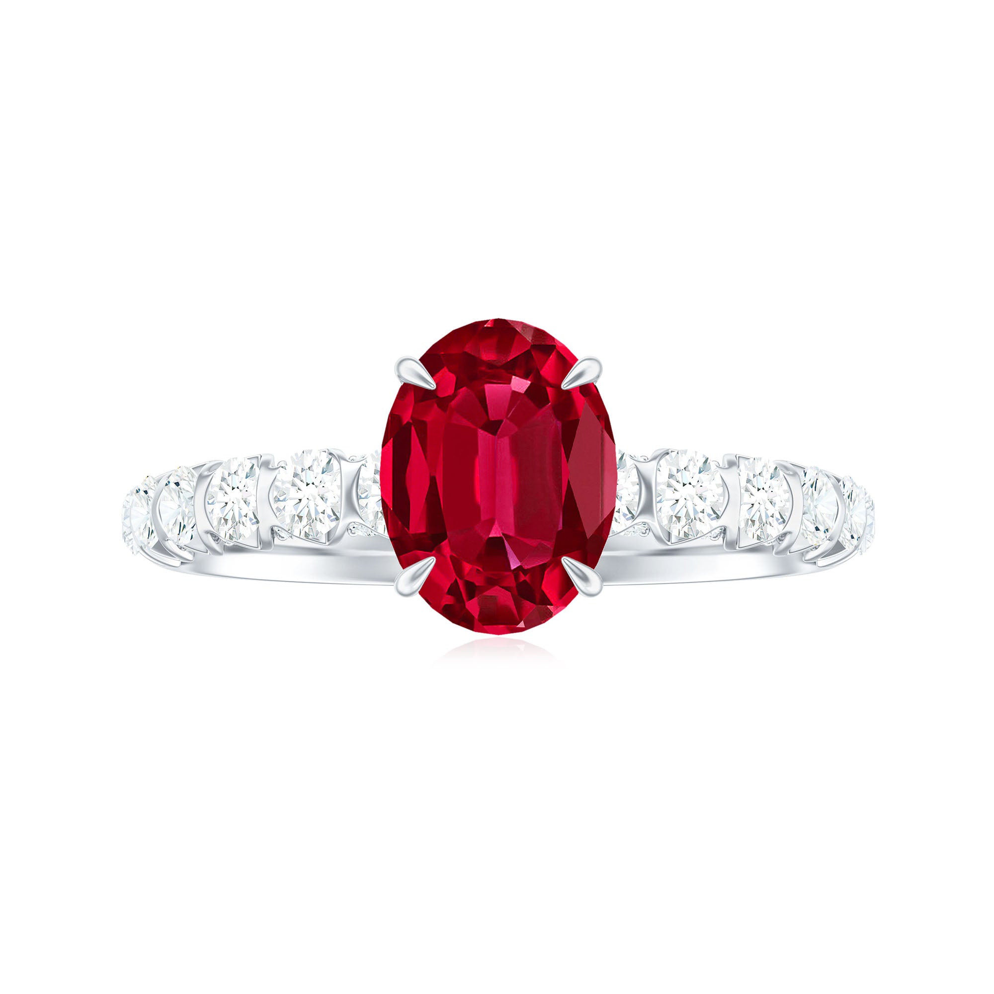 Certified 1.5 Carat Lab Grown Ruby Oval Engagement Ring with Diamond AAAA - Rosec Jewels