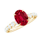 Certified 1.5 Carat Lab Grown Ruby Oval Engagement Ring with Diamond AAAA - Rosec Jewels