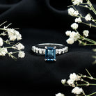 2.25 Carat Emerald Cut London Blue Topaz Engagement Ring with Diamond Side Stones AAA - Rosec Jewels