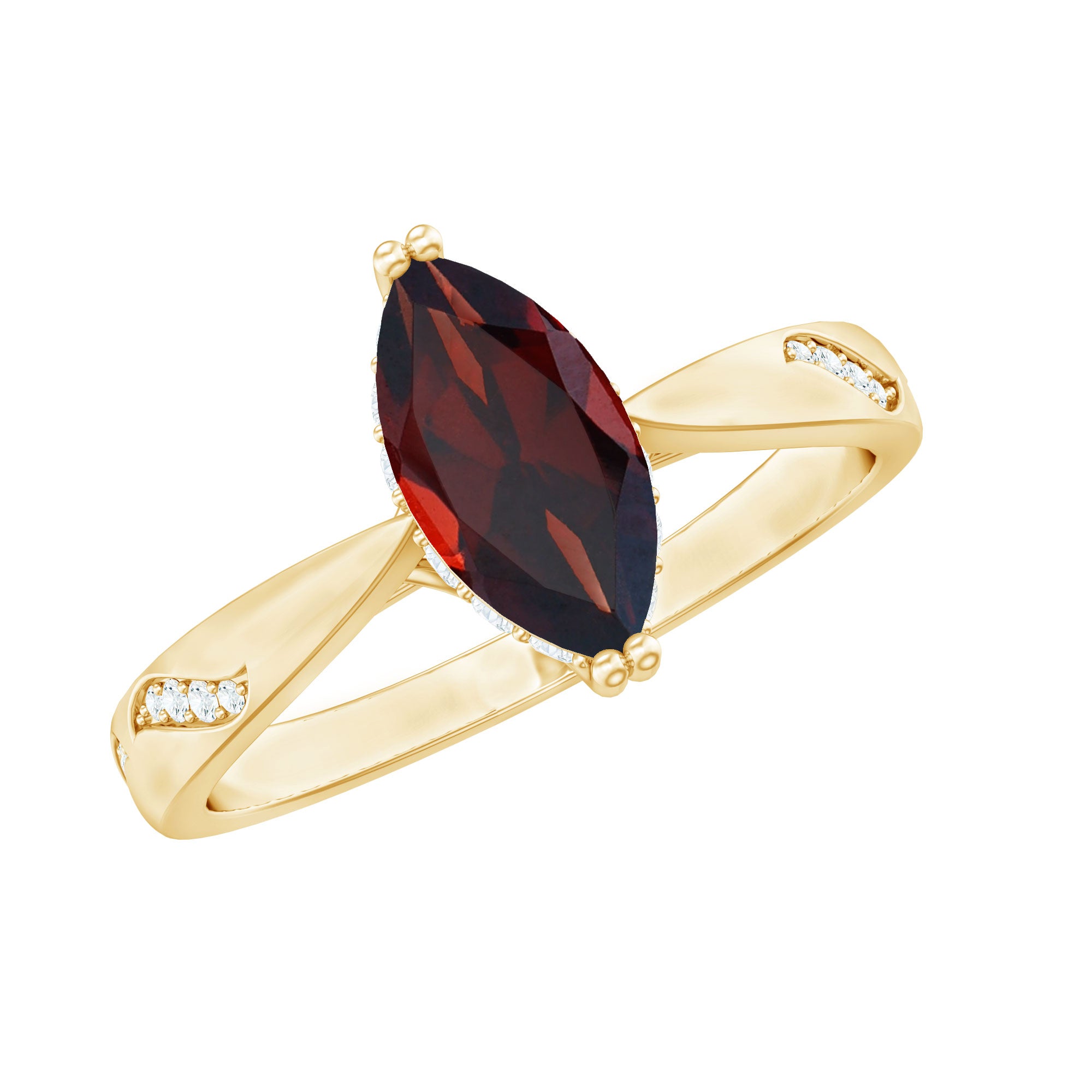 Rosec Jewels-Natural Solitaire Garnet Marquise Engagement Ring with Diamond