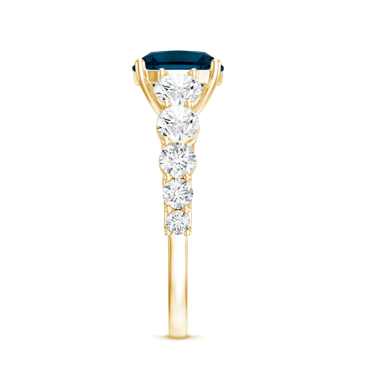 2.8 Carat Cushion Cut London Blue Topaz Solitaire Engagement Ring with Moissanite Side Stones AAA - Rosec Jewels