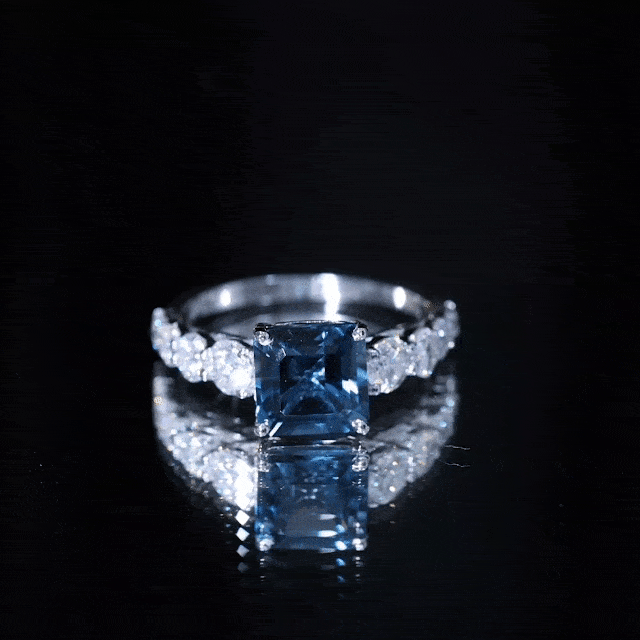 8mm Asscher Cut London Blue Topaz Solitaire Engagement Ring with Moissanite AAA - Rosec Jewels