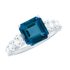 8mm Asscher Cut London Blue Topaz Solitaire Engagement Ring with Moissanite AAA - Rosec Jewels
