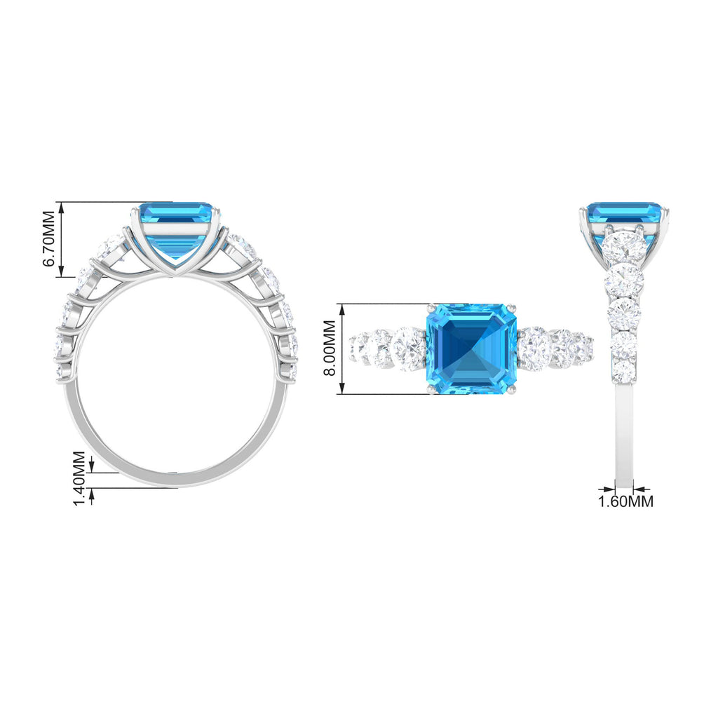 4.75 CT Swiss Blue Topaz Engagement Ring with Moissanite Accent Swiss Blue Topaz - ( AAA ) - Quality - Rosec Jewels