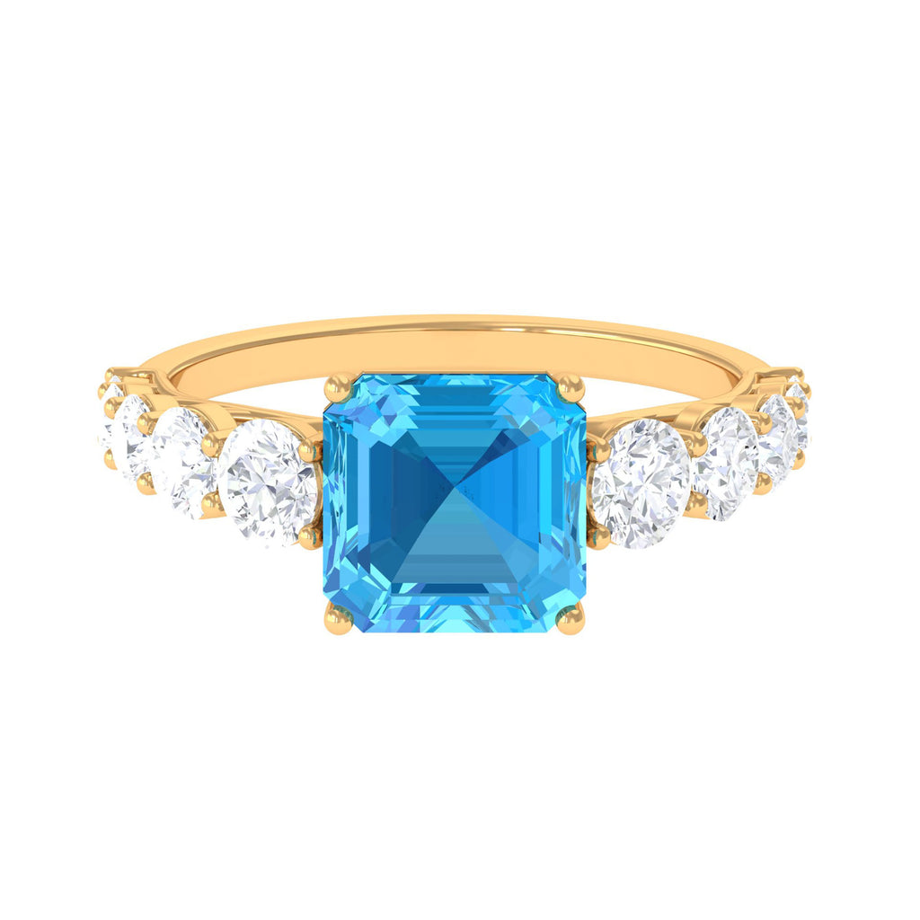 4.75 CT Swiss Blue Topaz Engagement Ring with Moissanite Accent Swiss Blue Topaz - ( AAA ) - Quality - Rosec Jewels
