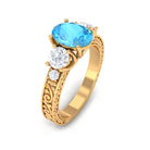 Solitaire Oval Cut Swiss Blue Topaz and Moissanite Gold Engagement Ring Swiss Blue Topaz - ( AAA ) - Quality - Rosec Jewels