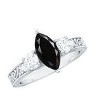 Vintage Style 1 Carat Lab Grown Black Diamond Marquise Engagement Ring with Moissanite AAAA ( Synthetic ) - Rosec Jewels
