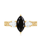 Vintage Style 1 Carat Lab Grown Black Diamond Marquise Engagement Ring with Moissanite AAAA ( Synthetic ) - Rosec Jewels