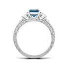 6X8mm Emerald Cut London Blue Topaz Statement Ring with Engraved Shank AAA - Rosec Jewels
