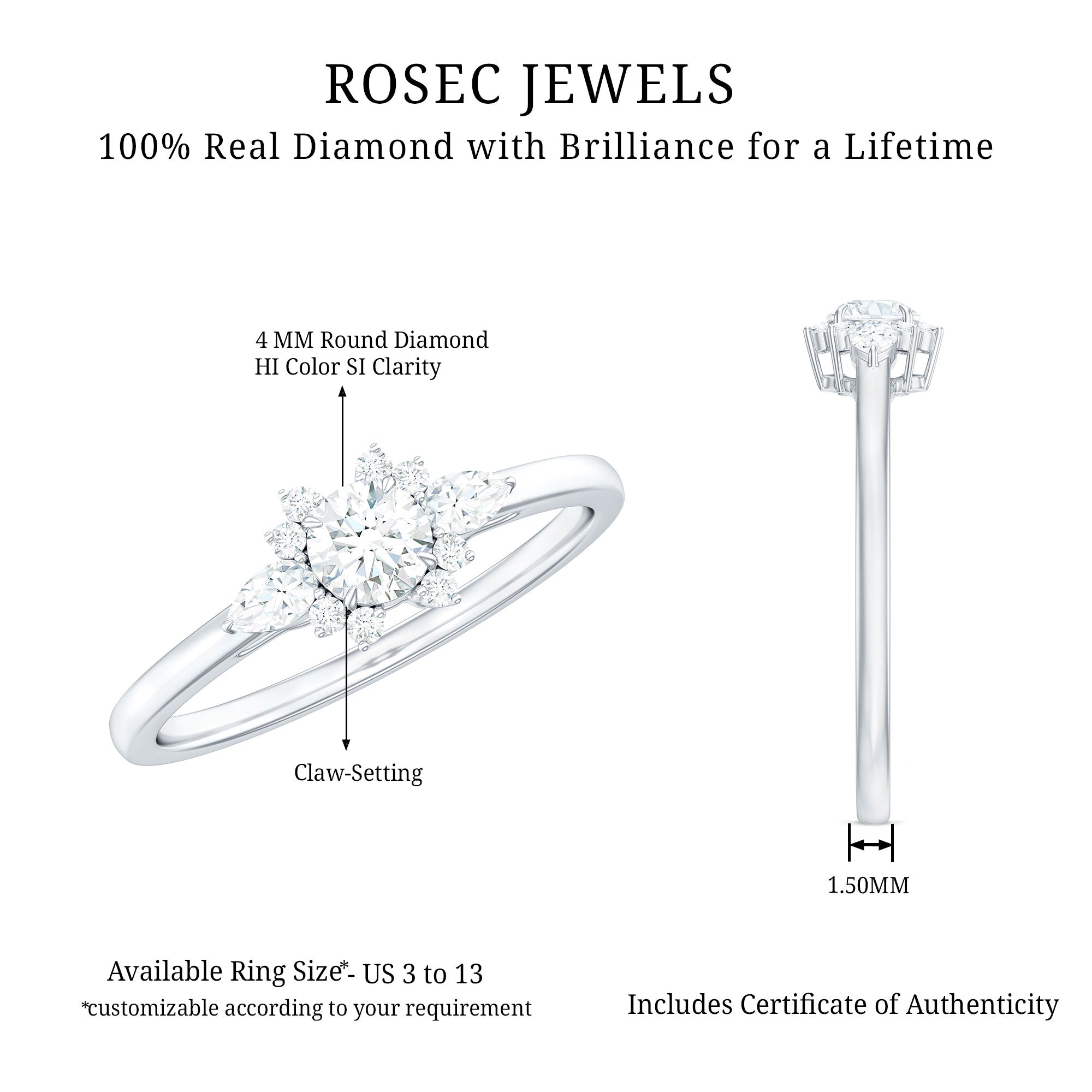 Rosec Jewels-Natural Diamond Promise Ring with Certificate