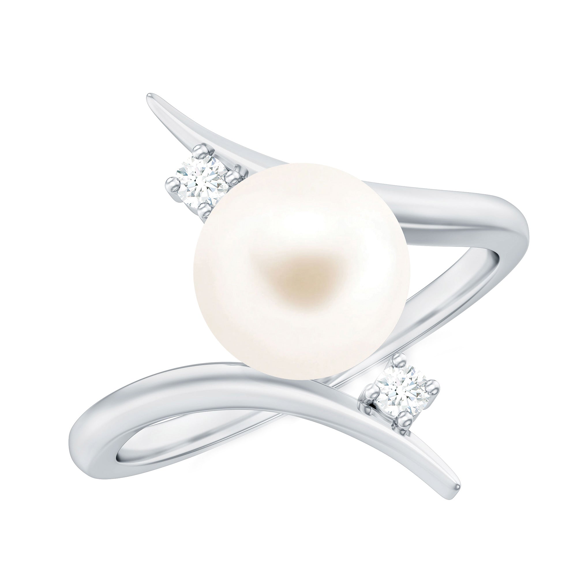 Rosec Jewels-Cultured 7.4 Carat Freshwater Pearl Engagement Ring with Diamond Bypass Shank