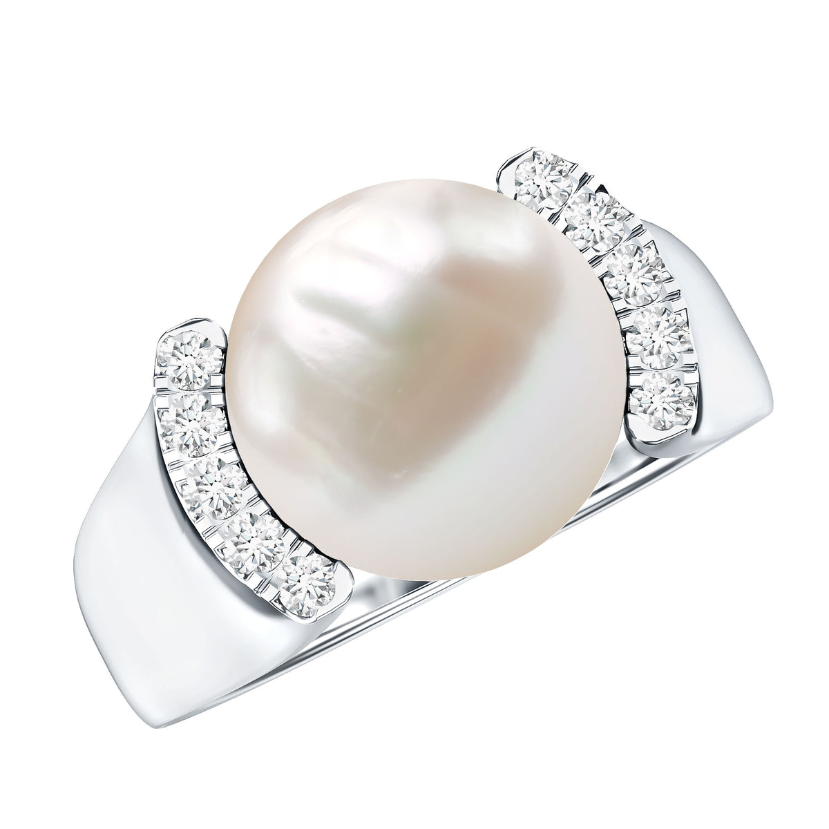 8 Carat Freshwater Pearl Statement Engagement Ring with Diamond AAA - Rosec Jewels