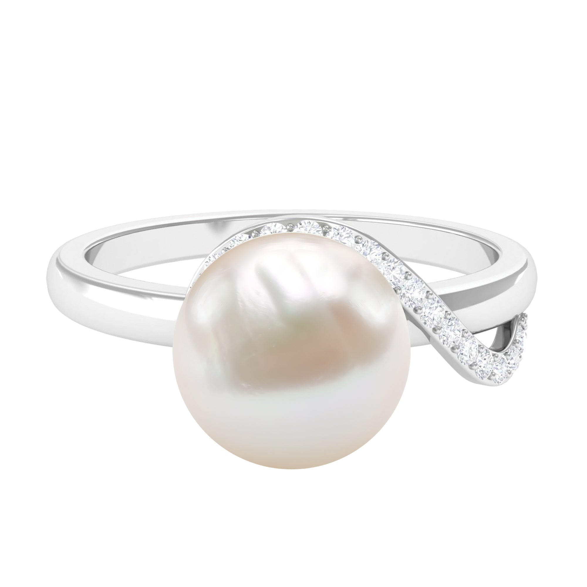Designer Freshwater Pearl Solitaire Engagement Ring with Moissanite Accent Freshwater Pearl - ( AAA ) - Quality 92.5 Sterling Silver 4.5 - Rosec Jewels