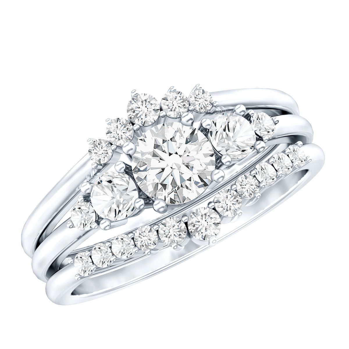 Certified Moissanite Trio Bridal Ring Set
