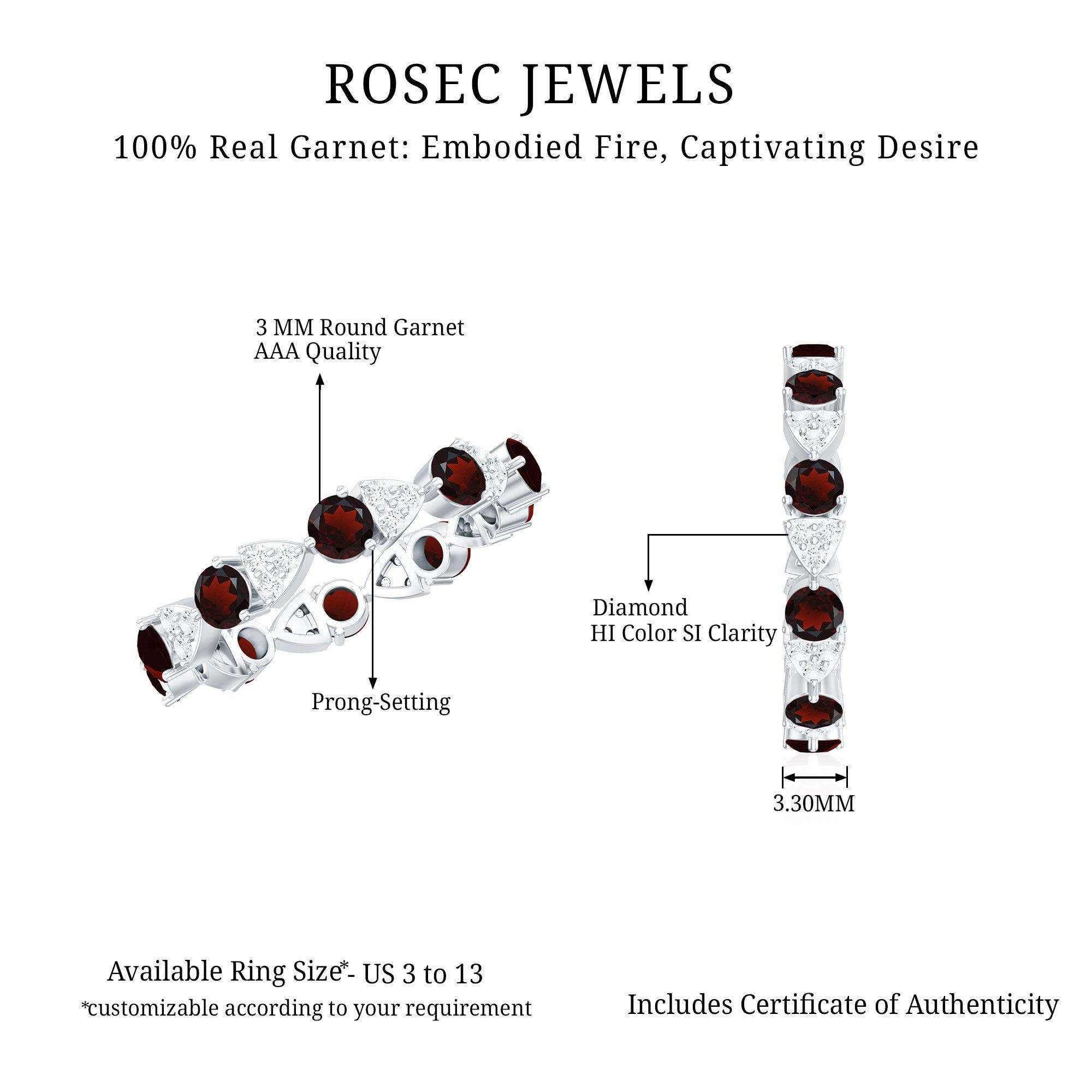 Rosec Jewels-Natural Garnet Diamond Eternity Ring for Anniversary