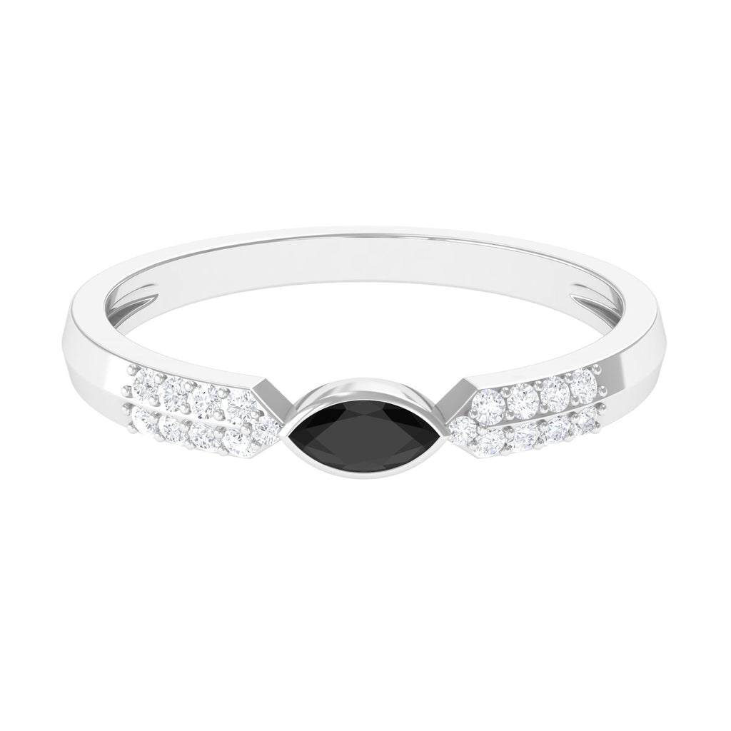 East West Marquise Black Onyx Promise Ring with Diamond Black Onyx - ( AAA ) - Quality - Rosec Jewels