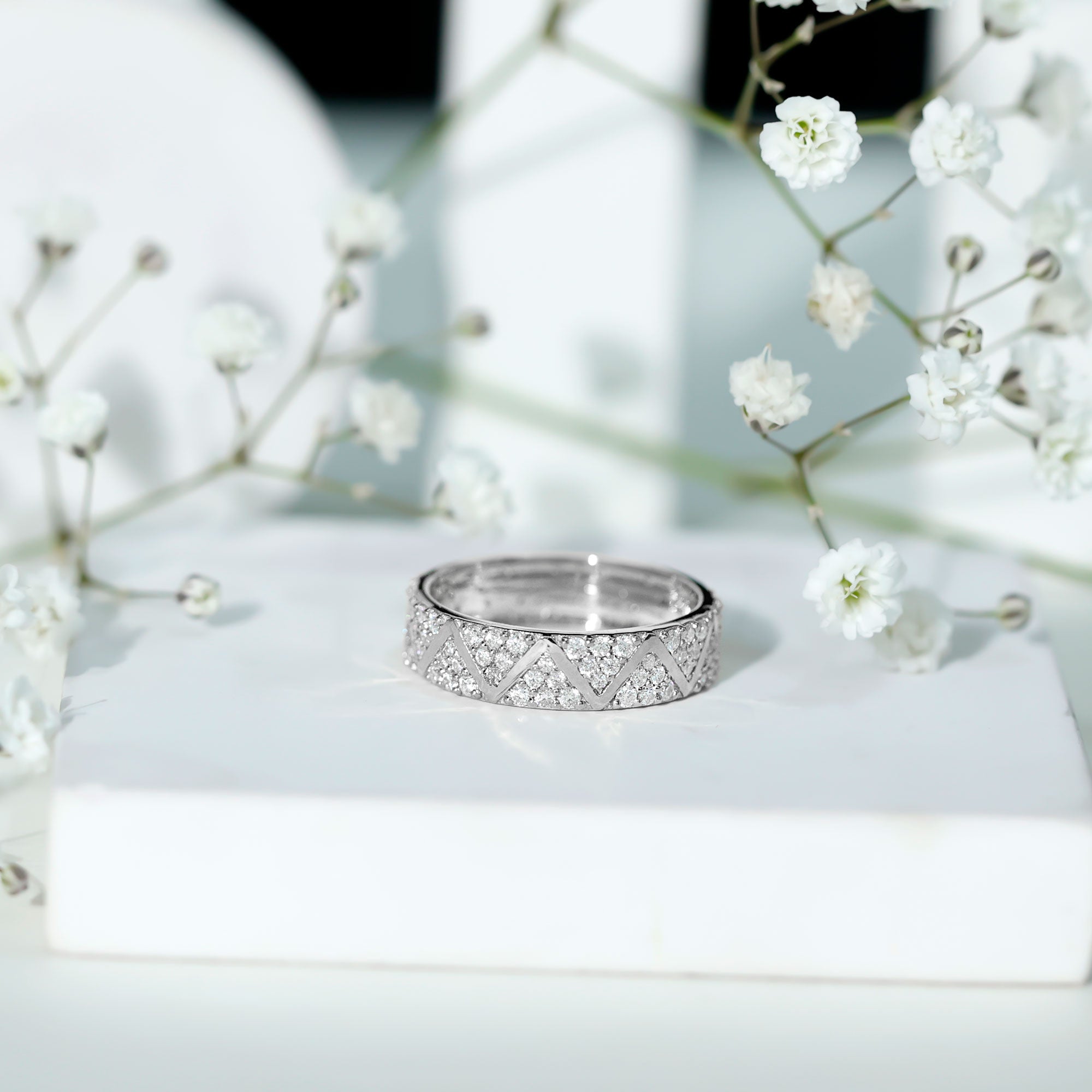 Certified Moissanite Wide Eternity Band Ring D-VS1 - Rosec Jewels