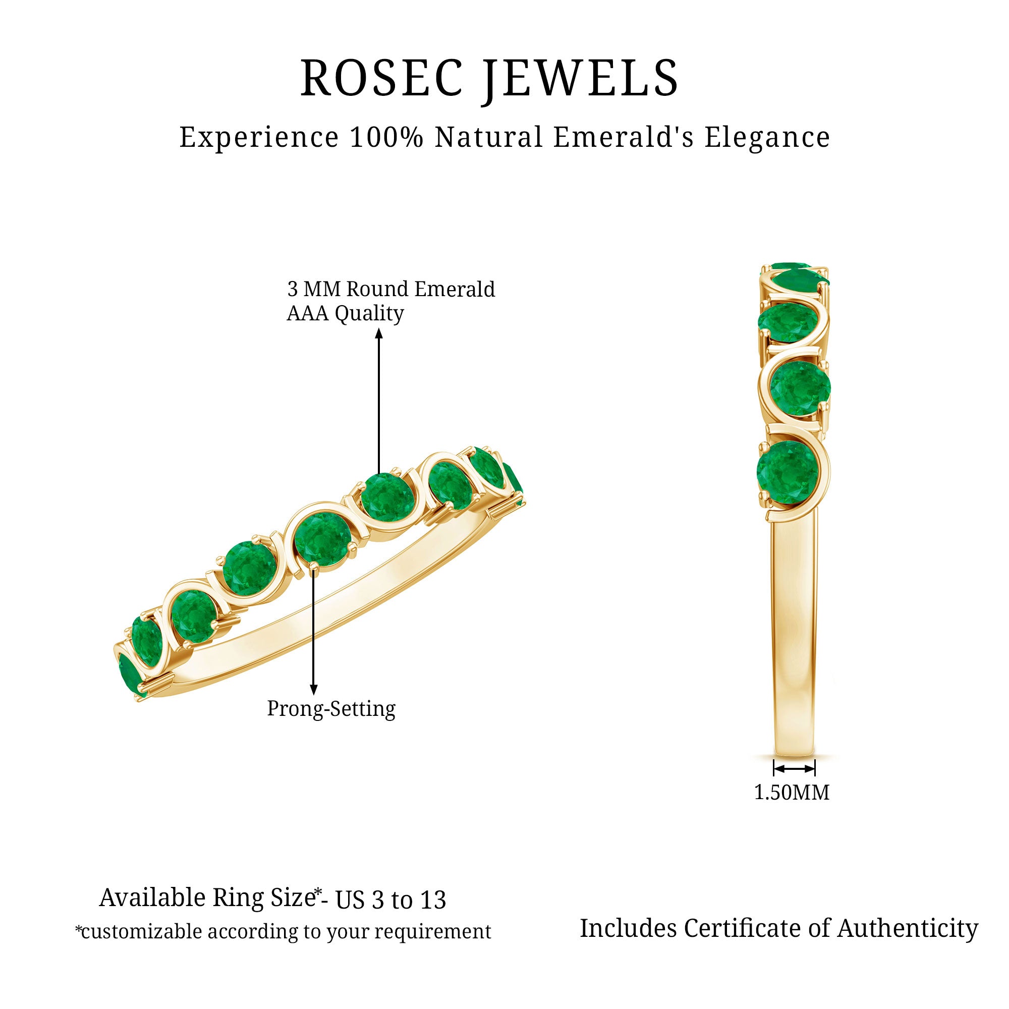 Rosec Jewels-Natural Green Emerald Half Eternity Stackable Ring