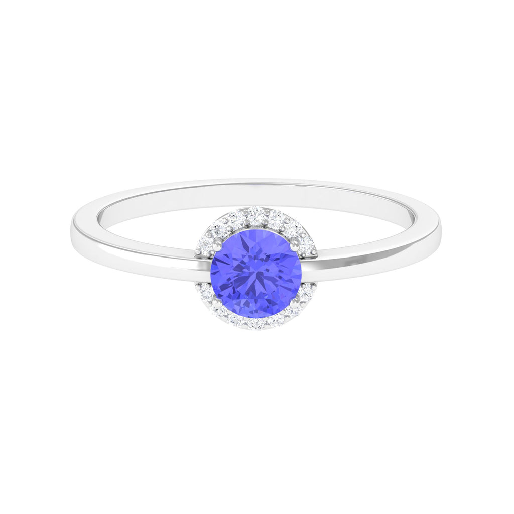 Minimal Round Tanzanite Engagement Ring with Diamond Halo Tanzanite - ( AAA ) - Quality - Rosec Jewels