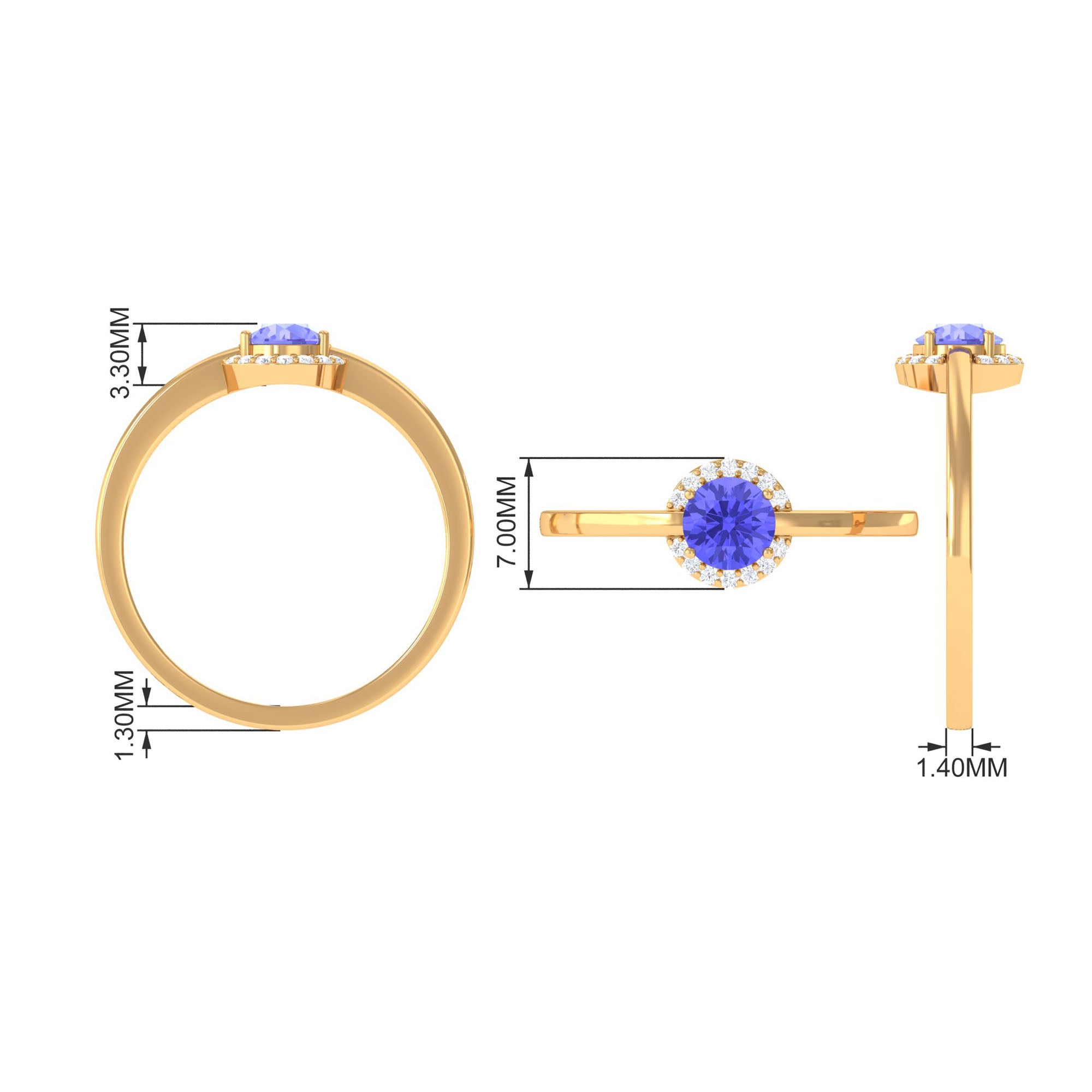 Minimal Round Tanzanite Engagement Ring with Diamond Halo Tanzanite - ( AAA ) - Quality - Rosec Jewels