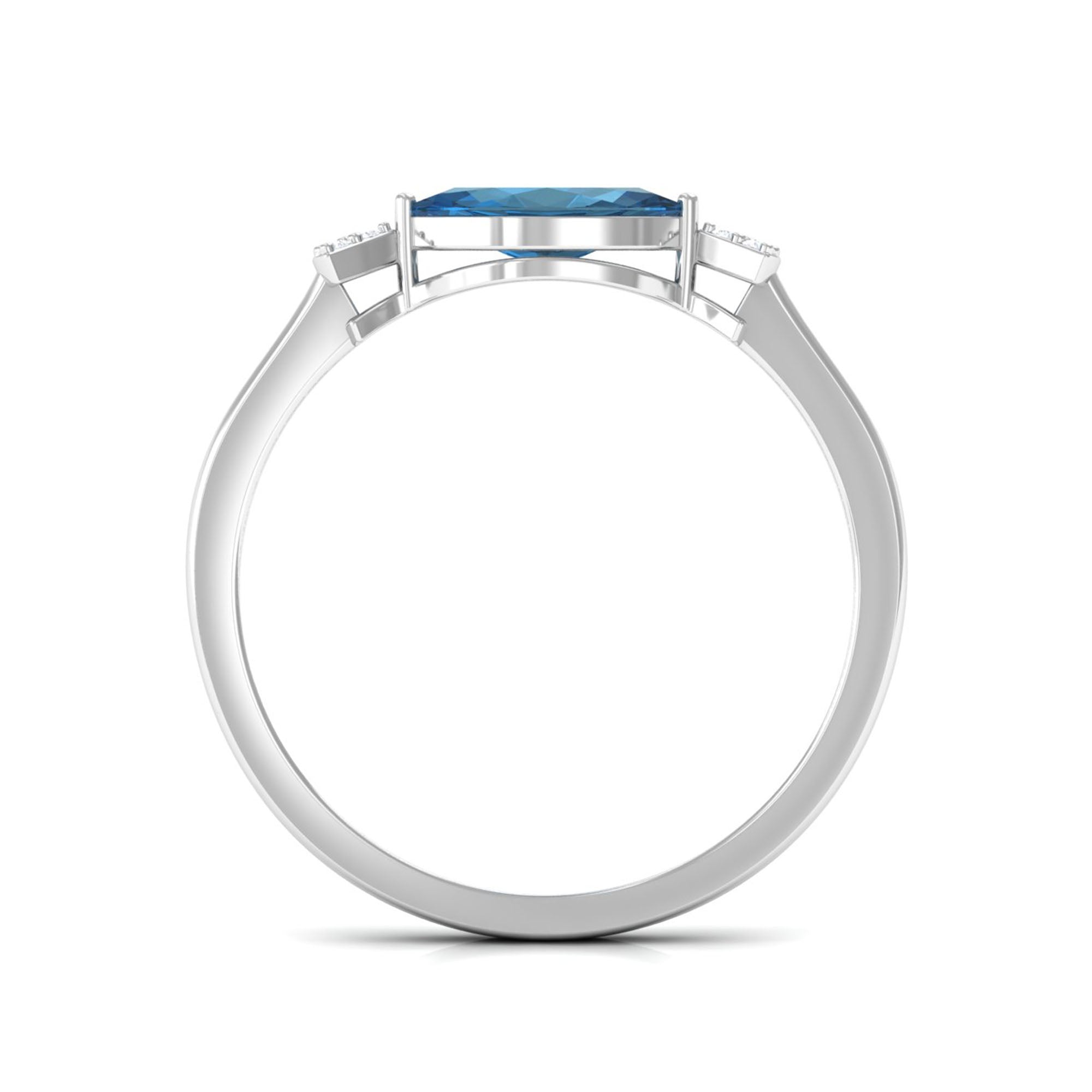 3/4 CT London Blue Topaz East West Promise Ring with Diamond London Blue Topaz - ( AAA ) - Quality - Rosec Jewels