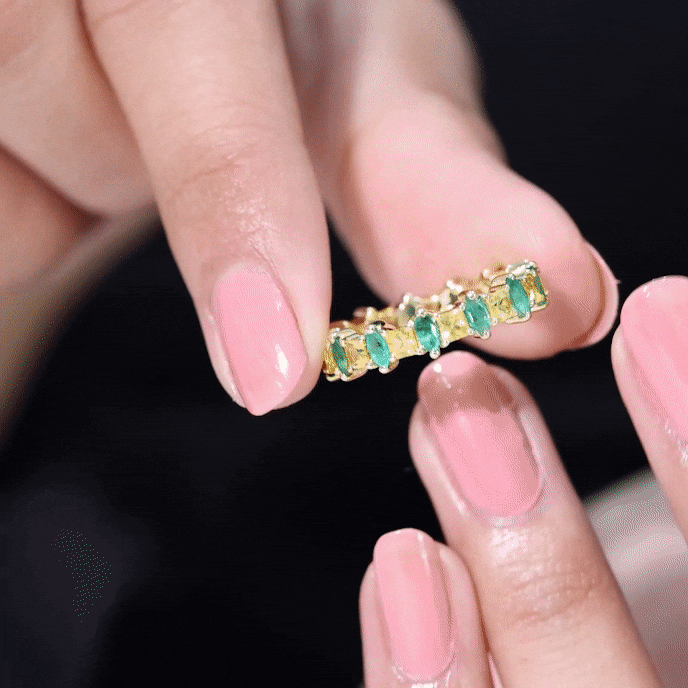 Rosec Jewels-Designer Yellow Sapphire and Emerald Eternity Wedding Band