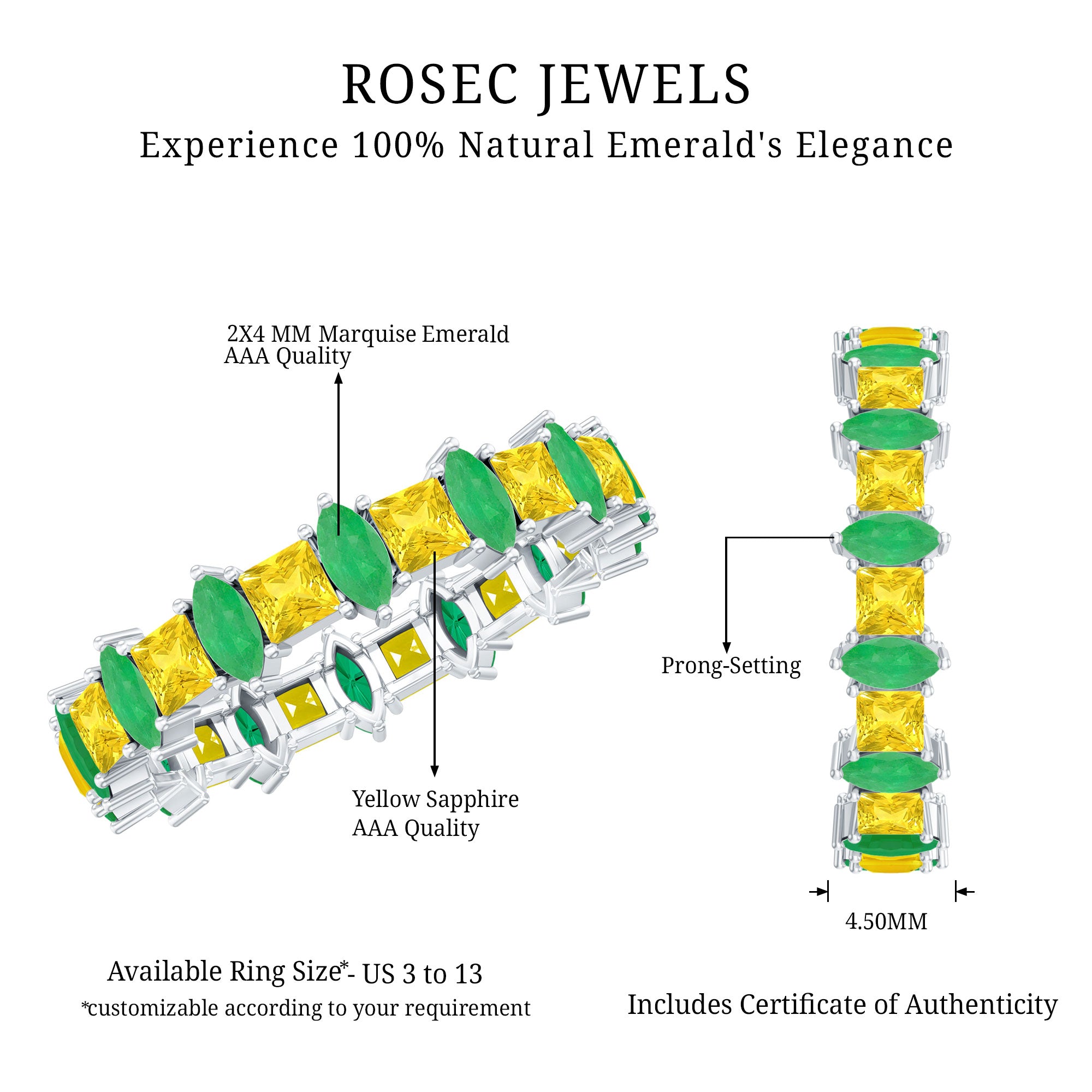 Rosec Jewels-Designer Yellow Sapphire and Emerald Eternity Wedding Band