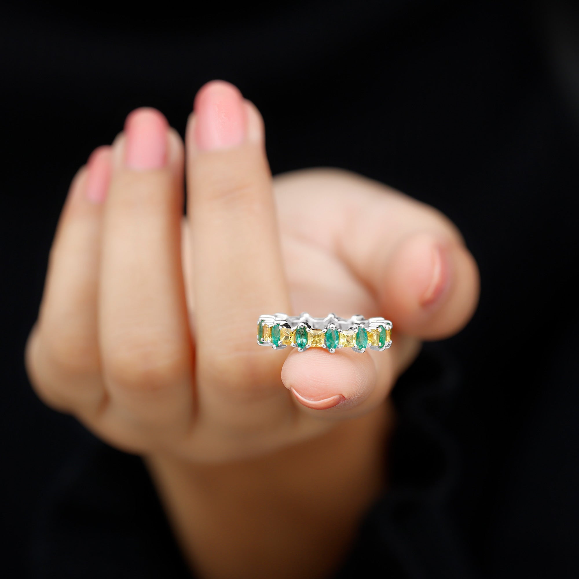 Rosec Jewels-Designer Yellow Sapphire and Emerald Eternity Wedding Band