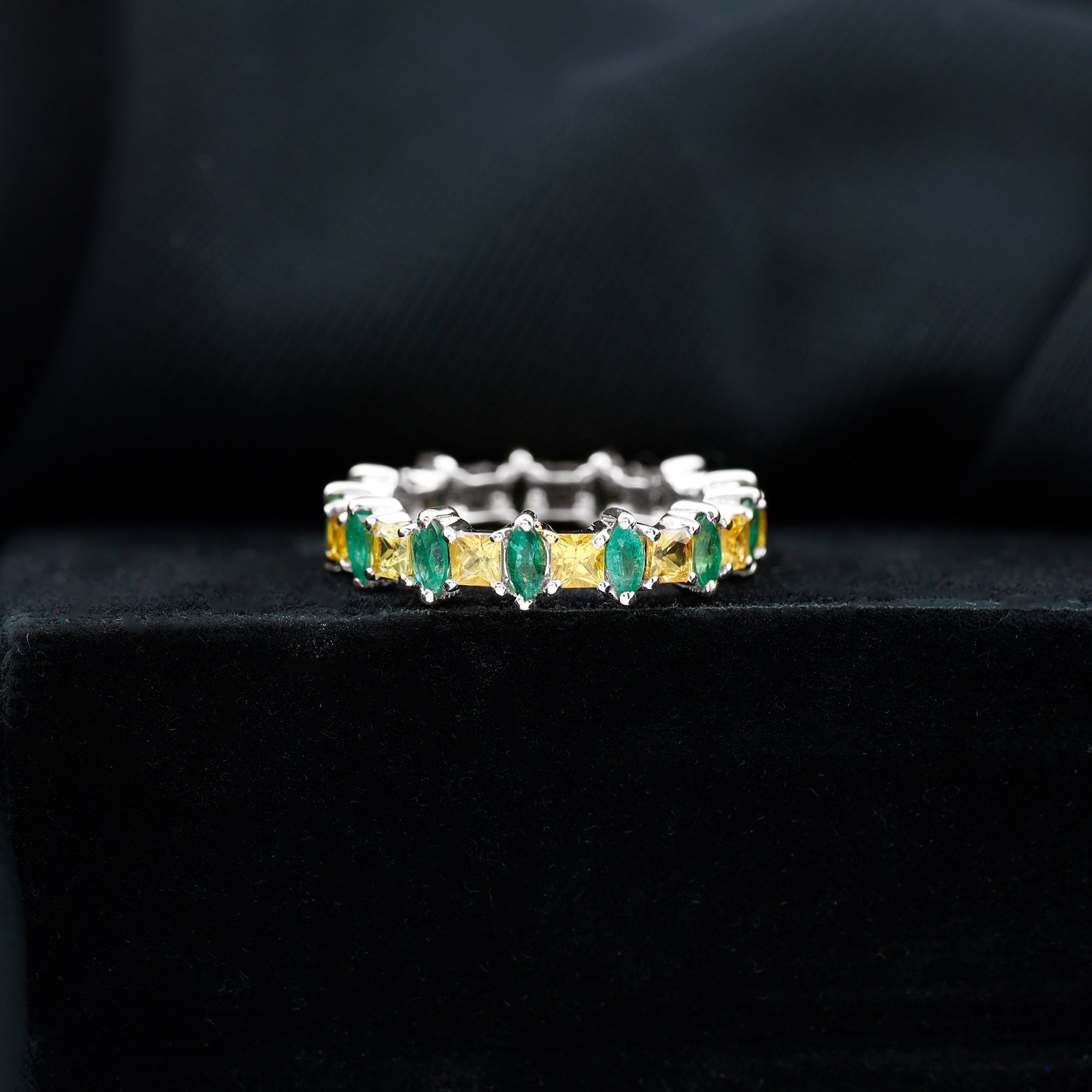 Rosec Jewels-Designer Yellow Sapphire and Emerald Eternity Wedding Band