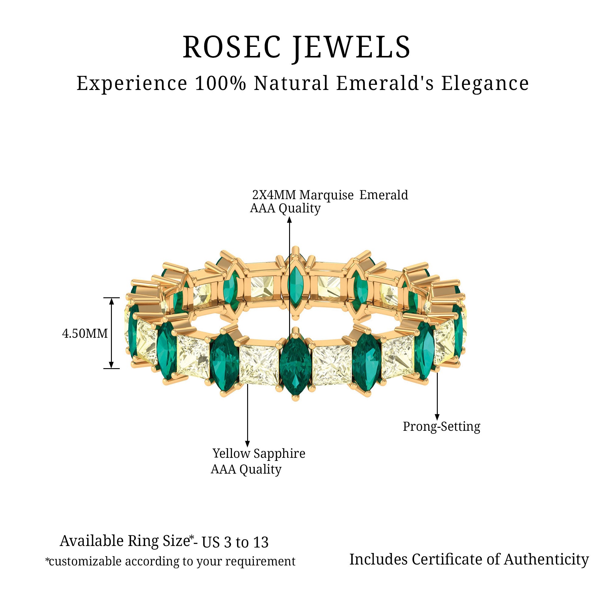 3 CT Emerald and Yellow Sapphire Alternate Full Eternity Ring Emerald - ( AAA ) - Quality - Rosec Jewels