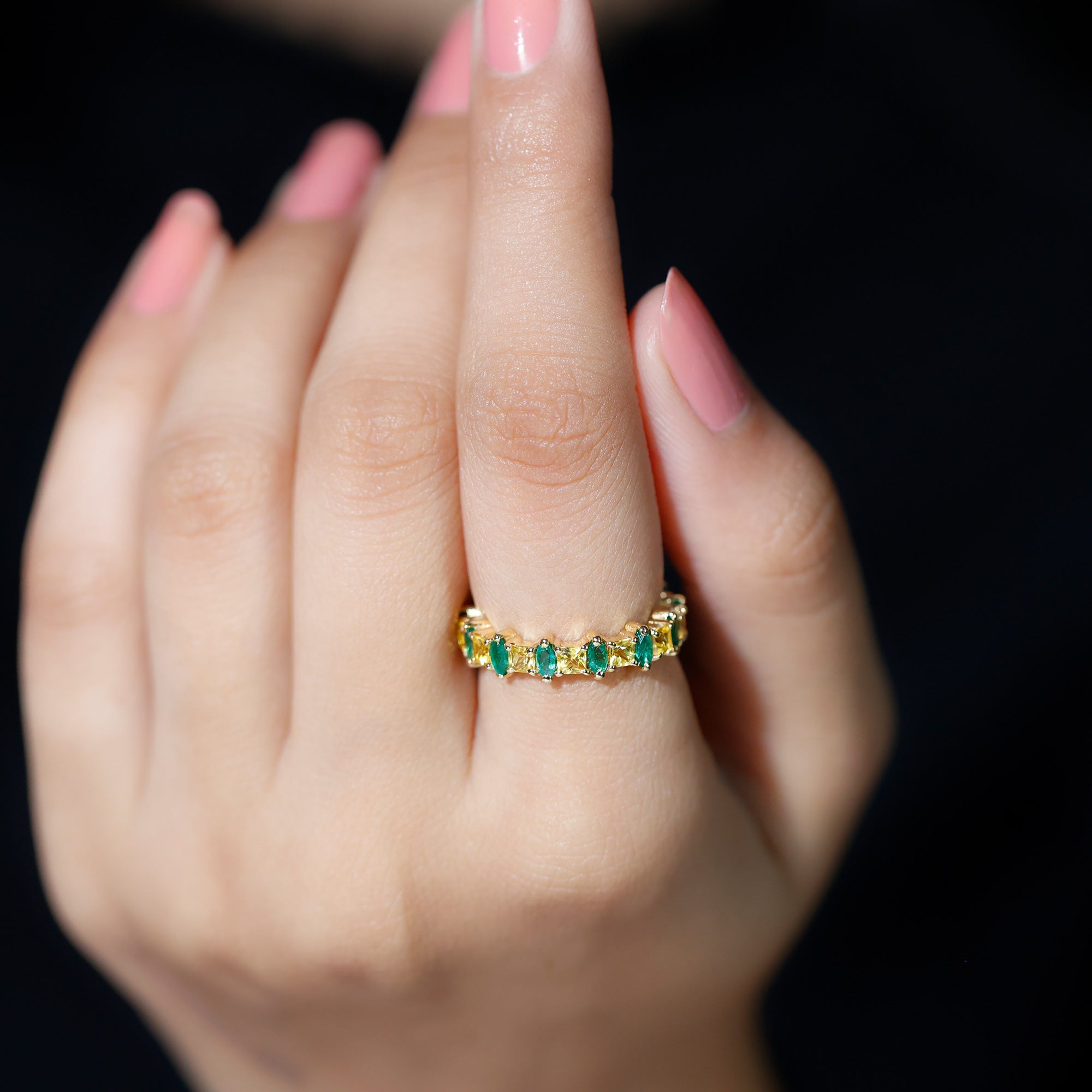 Rosec Jewels-Designer Yellow Sapphire and Emerald Eternity Wedding Band