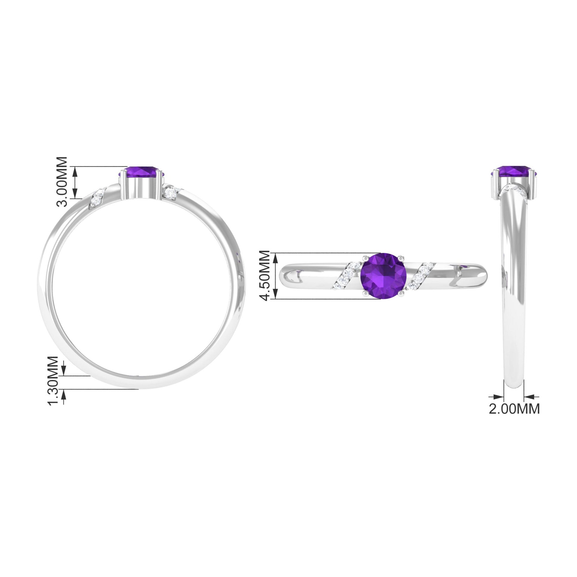 Rosec Jewels-Natural Amethyst Promise Ring with Diamond for Women