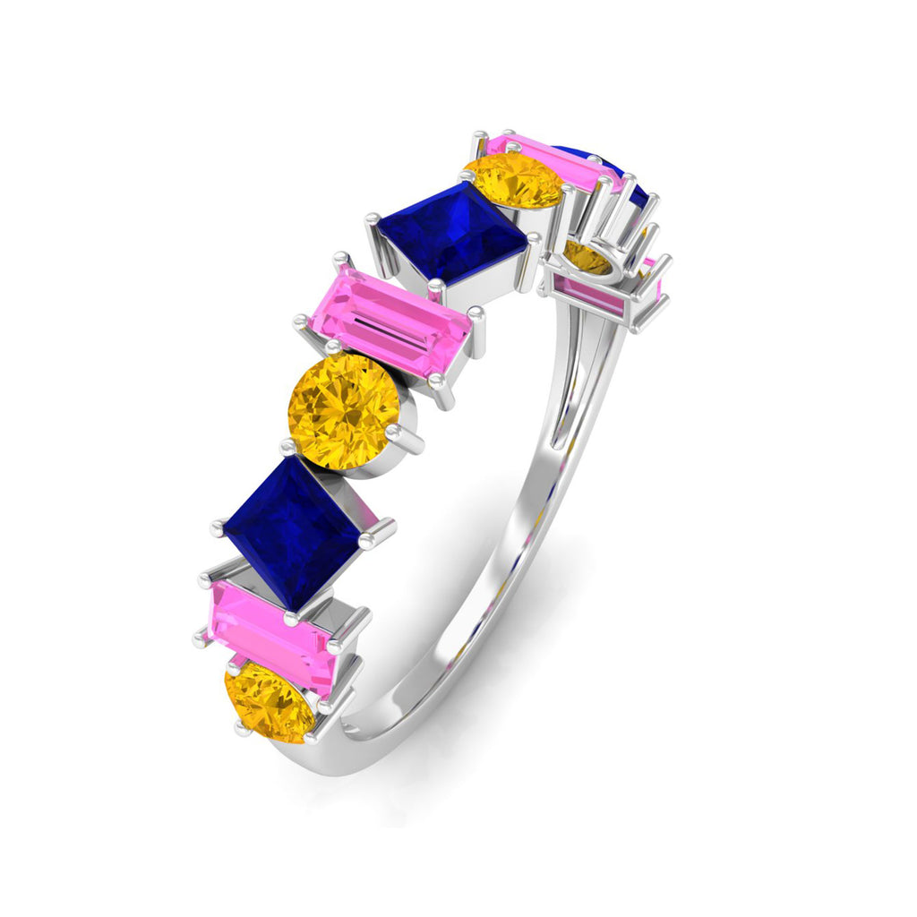 1.75 CT Multi Color Sapphire Half Eternity Ring Blue Sapphire - ( AAA ) - Quality - Rosec Jewels