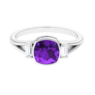 Genuine 2 Carat Amethyst Cushion Cut Engagement Ring with Diamond AAA - Rosec Jewels