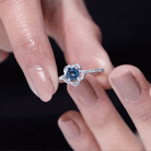 0.6 Carat Round London Blue Topaz Flower Promise Ring with Diamond AAA - Rosec Jewels