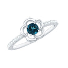 0.6 Carat Round London Blue Topaz Flower Promise Ring with Diamond AAA - Rosec Jewels