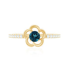 0.6 Carat Round London Blue Topaz Flower Promise Ring with Diamond AAA - Rosec Jewels