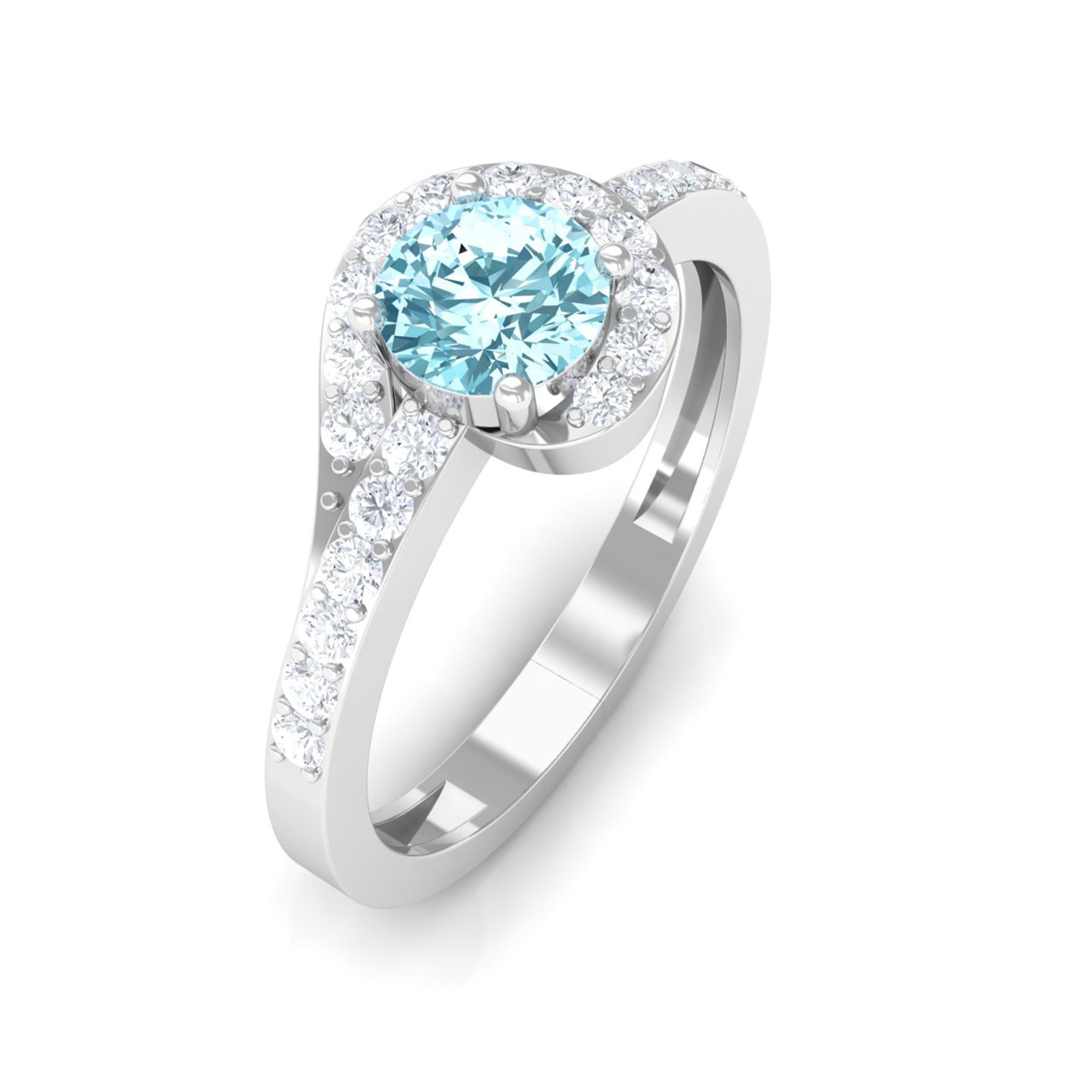 3/4 Ct Aquamarine and Diamond Halo Engagement Ring Aquamarine - ( AAA ) - Quality - Rosec Jewels