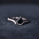 Pear Shaped Black Onyx Promise Ring with Diamonds AAA - Rosec Jewels