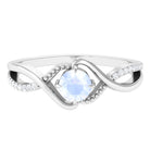 1/2 CT Claw Set Moonstone Solitaire Crossover Ring with Diamond AAA - Rosec Jewels