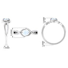 1/2 CT Claw Set Moonstone Solitaire Crossover Ring with Diamond AAA - Rosec Jewels