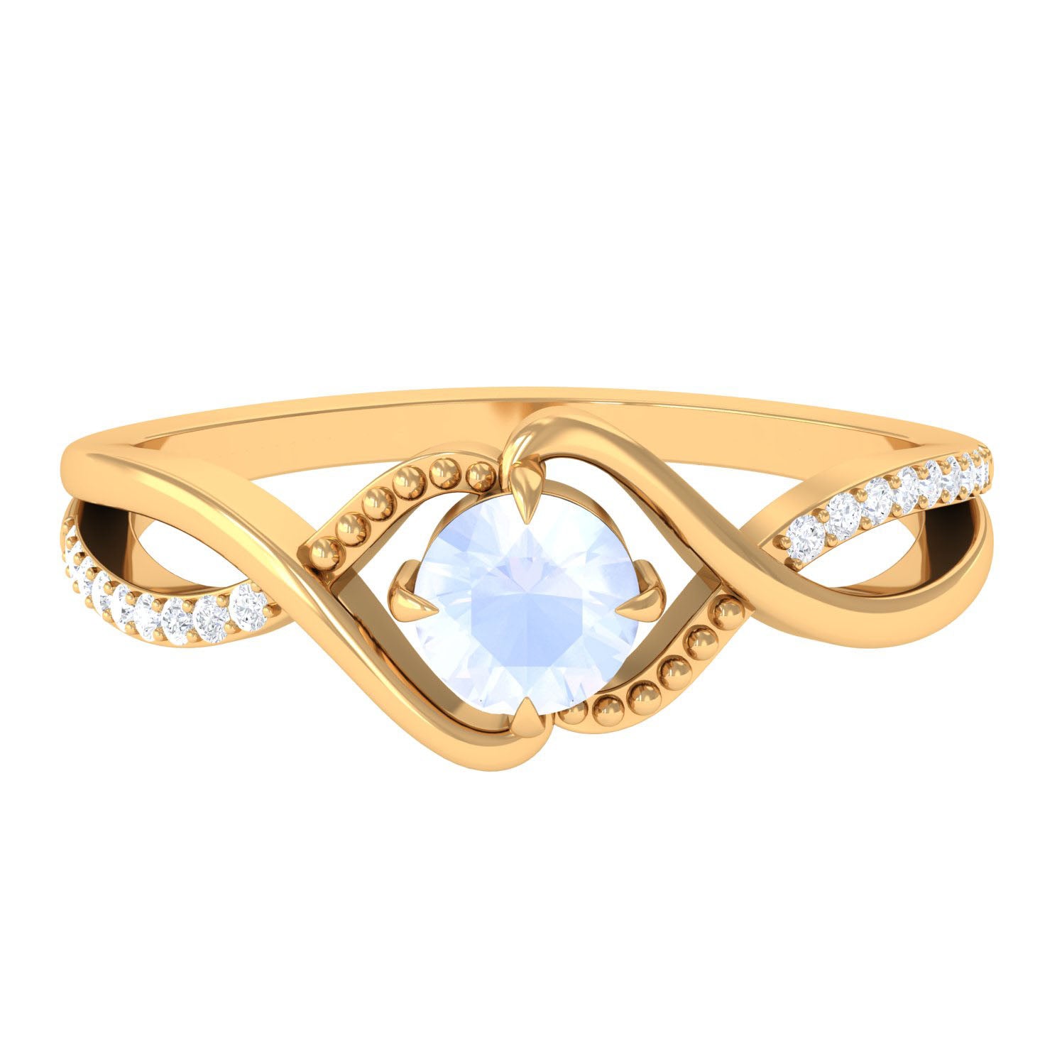 1/2 CT Claw Set Moonstone Solitaire Crossover Ring with Diamond AAA - Rosec Jewels