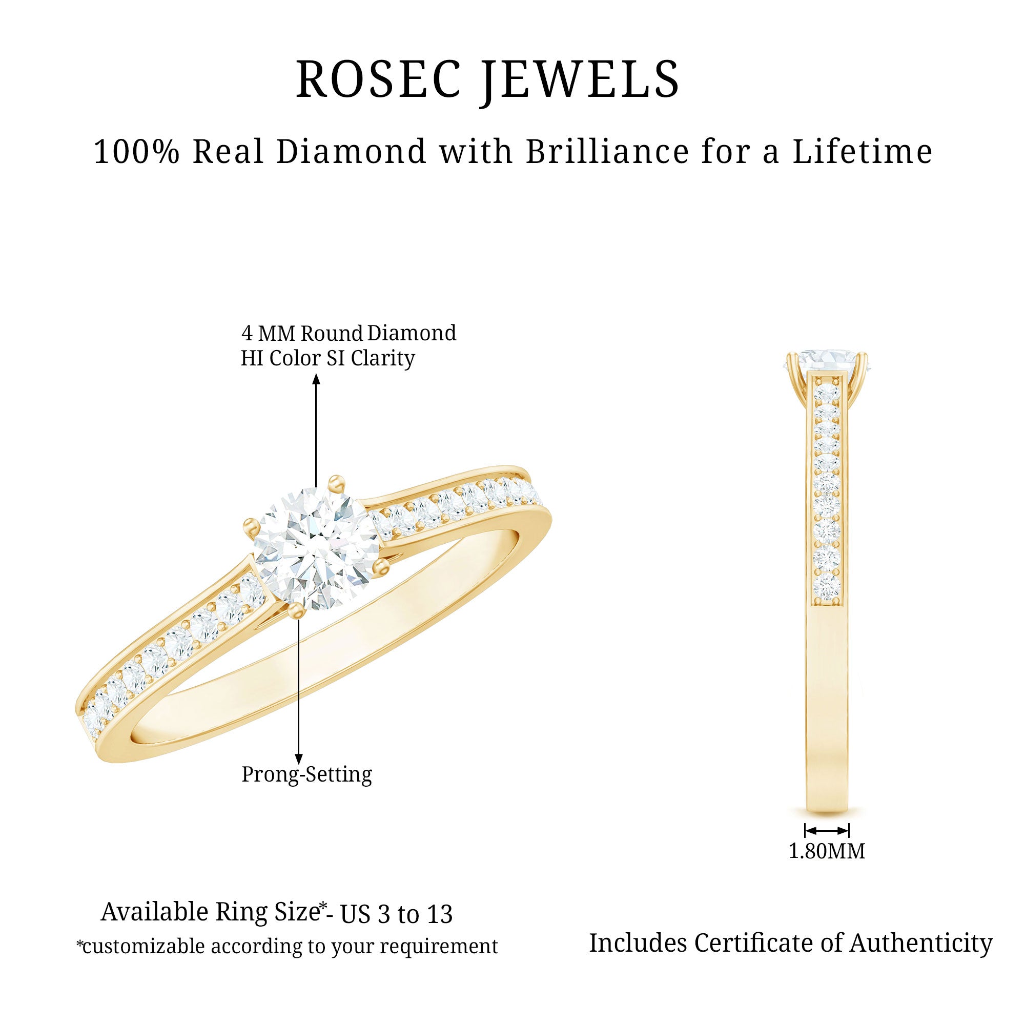Certified Natural Diamond Promise Ring Natural - ( HI-SI ) - Rosec Jewels