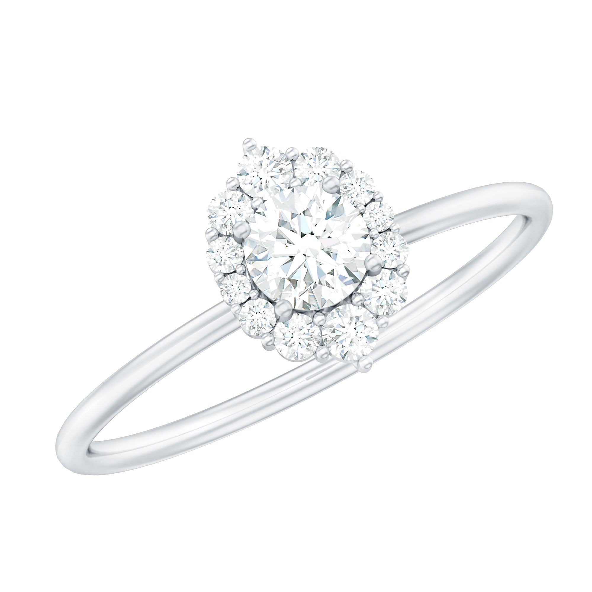 Rosec Jewels-Minimal Real Diamond Engagement Ring with Halo