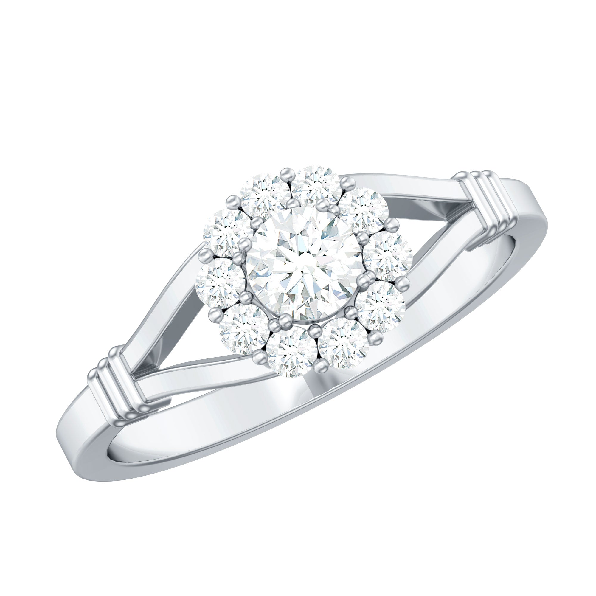Rosec Jewels-Natural Diamond Halo Engagement Ring with Split Shank