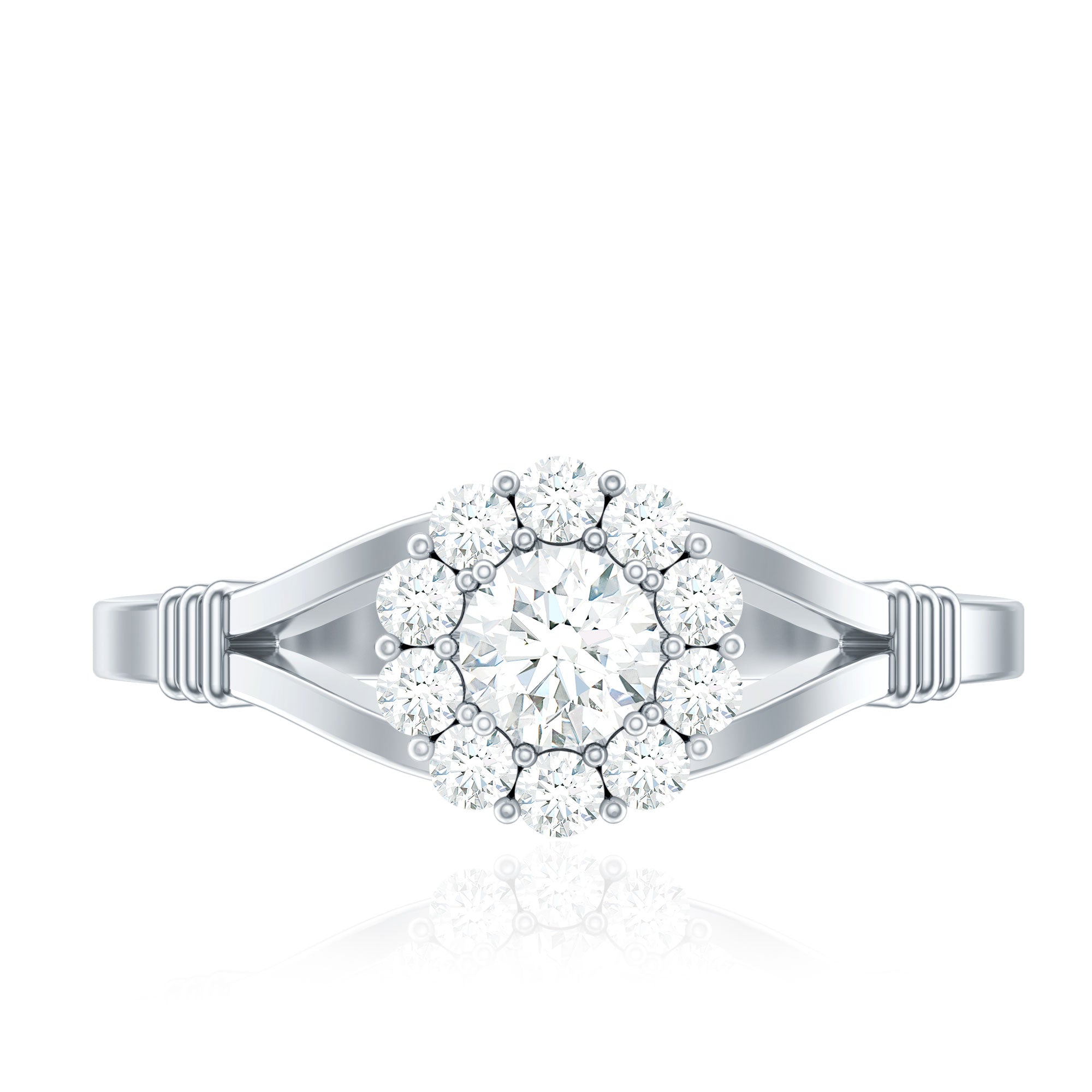 Rosec Jewels-Natural Diamond Halo Engagement Ring with Split Shank