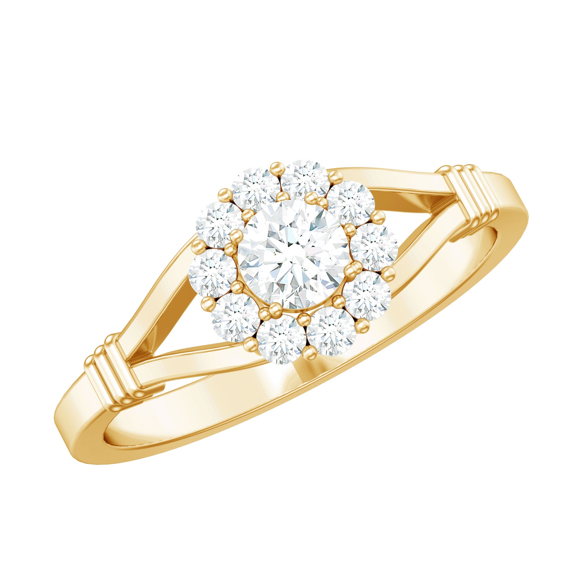 Rosec Jewels-Natural Diamond Halo Engagement Ring with Split Shank